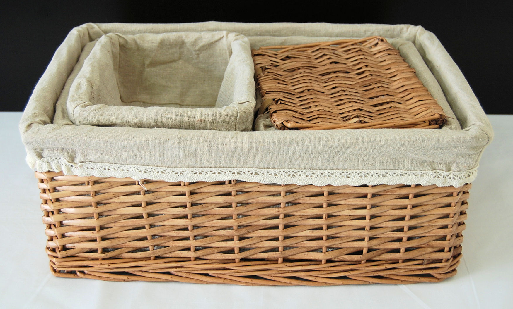 Rectangular Willow Storage Baskets with Fabric Liners (Set of 4) Asia